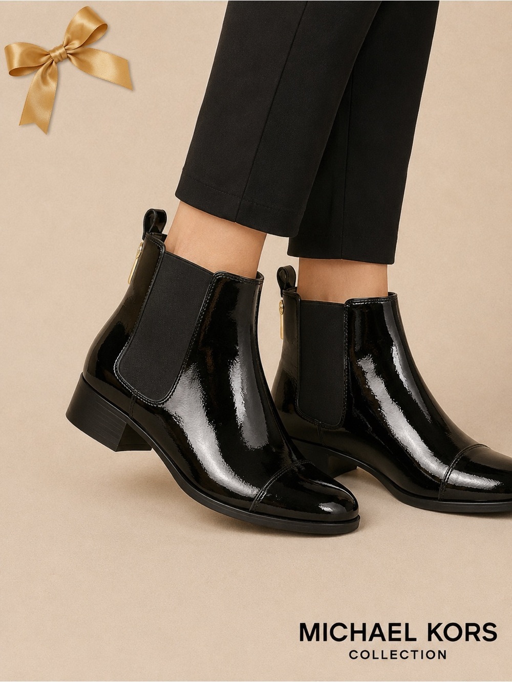 Michael Kors Collection Black Patent Leather Ankle Boots Size 38 1/2 /7.5-8